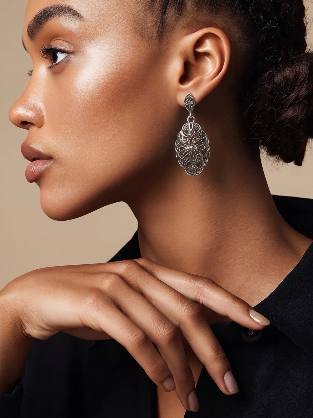 Intricate Filigree Drop Earrings - Silver Tone